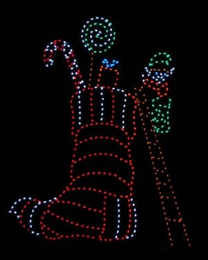 12' Animated Stocking And Elf Holiday Light Display