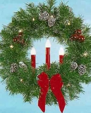 3' Garland Building Front Wreath With 3 Red Candles