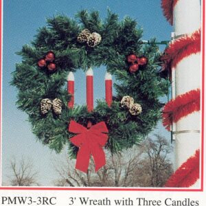3' Garland Wreath With 3 Candles Pole Mount Holiday Light Display