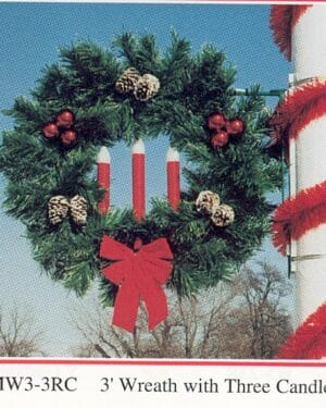 3' Garland Wreath With 3 Candles Pole Mount Holiday Light Display