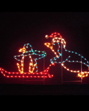 4 Foot Penguin Pushing Baby on Sled Holiday Light Display