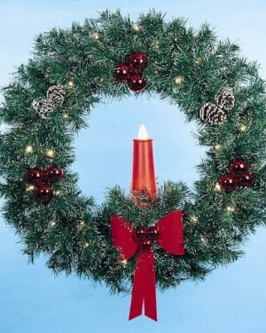5' Garland Building Front Wreath With Candle