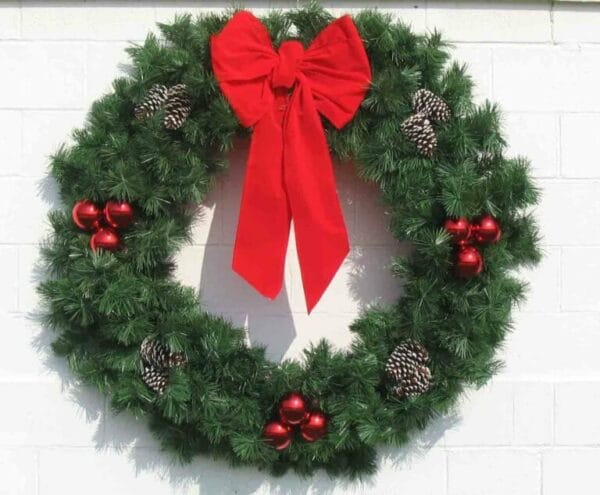 5' Deluxe Garland Building Front Wreath With Red Bow