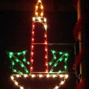 5' Candle In Holly Pole Mount Holiday Light Display