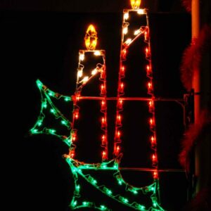 5.5' Double Candle In Holly Pole Mount Holiday Light Display