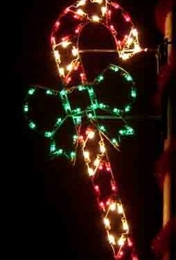 6' Silhouette Candy Cane And Bow Holiday Light Display