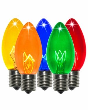 C9 Incandescent Transparent Multi-Colored Bulbs