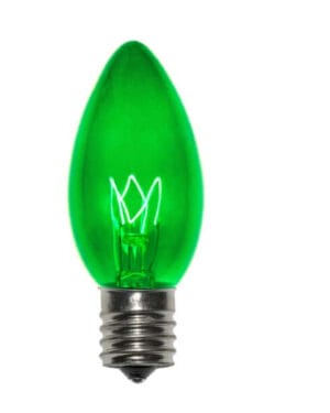 C9 Incandescent Transparent Green Bulbs