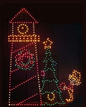 16' Lighthouse Tree And Elf Holiday Light Display