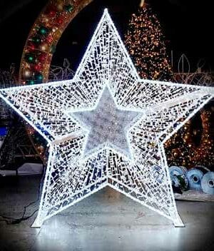 8' 3D Aluminum Star With Glitter Mesh Star Insert Holiday Lighting Display