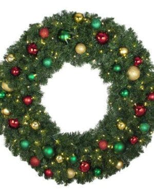 36" Taiga® Wreath With Ornaments and Warm White LED Lights