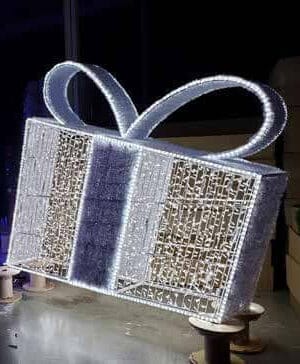 White Tilted Gift Box Holiday Light Display