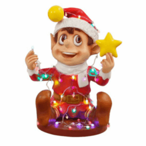 2.5' Red Santa Elf Playing With Lights Fiberglass Holiday Display