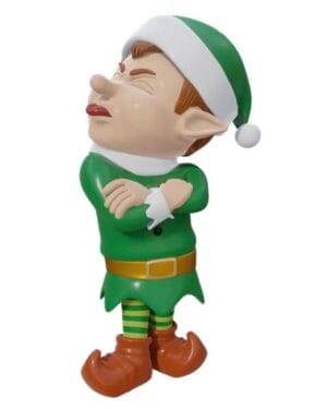 3' Green Grumpy Santa Elf Fiberglass Display