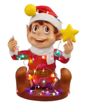 2.5' Red Santa Elf Playing With Lights Fiberglass Holiday Display