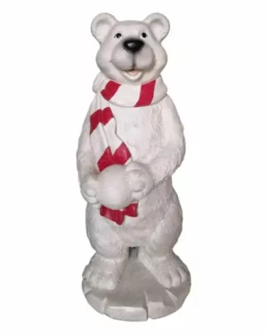 4' Polar Bear With Snowball Fiberglass Holiday Display