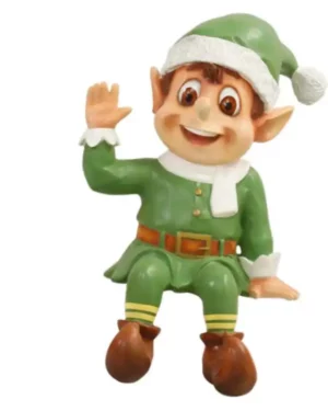 3' Green Sitting Santa Elf Fiberglass Display