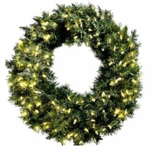 36 inch Taiga Evergreen commercial Christmas wreath with 150 warm white LED lights