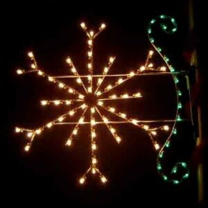 5-foot Silhouette Standard Snowflake pole mount Christmas decoration with green scroll enhancer