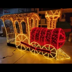 Train Car Photo Op with Garland Holiday Light Display