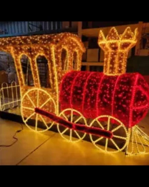 Train Car Photo Op with Garland Holiday Light Display