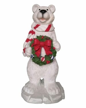 4' Polar Bear With Wreath Fiberglass Holiday Display