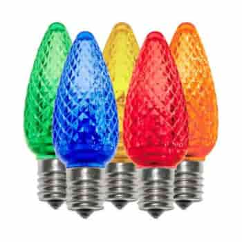 Commercial Christmas LED bulbs in green, blue, yellow, red, and orange
