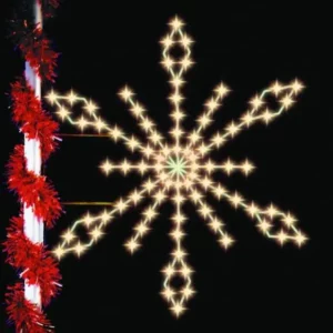 Diamond Snowflake pole mount Christmas decoration illuminated on a pole