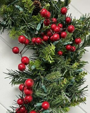 9' Taiga® Garland With Red Berries And Warm White LED Lights