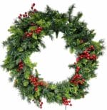 48" Taiga® Wreath With Red Berries And Pure White LED Lights