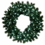 Green Christmas wreath with glowing white lights