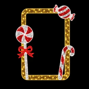 Illuminated gold frame with festive candy decorations
