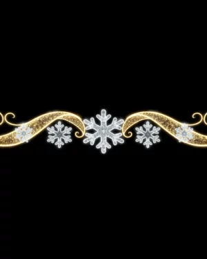 Gold glitter swirls with white snowflakes border