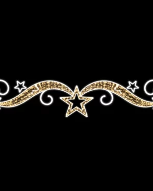 Golden glitter star garland on black background