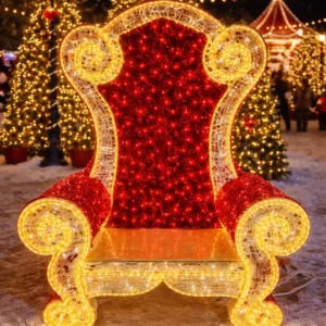 Illuminated red and gold Christmas throne chair