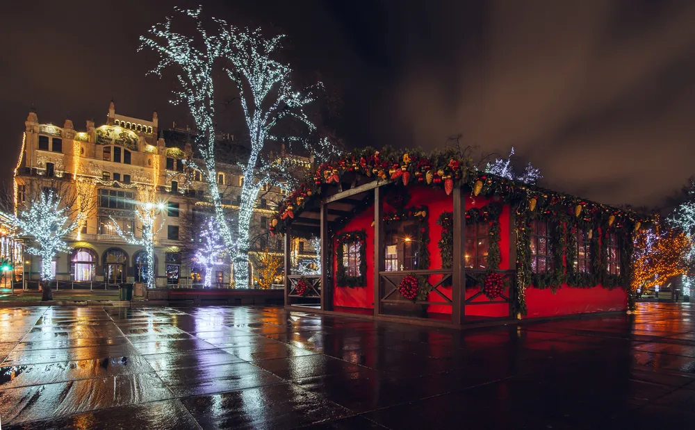 Downtown city with innovative LED holiday designs