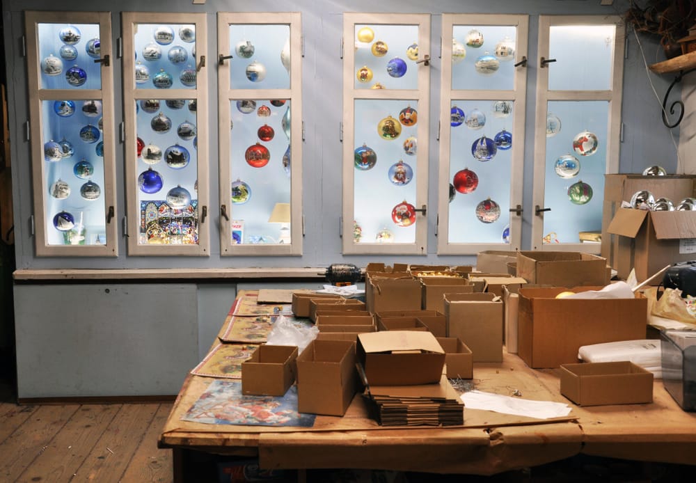 Warehouse with neatly stored large ornaments