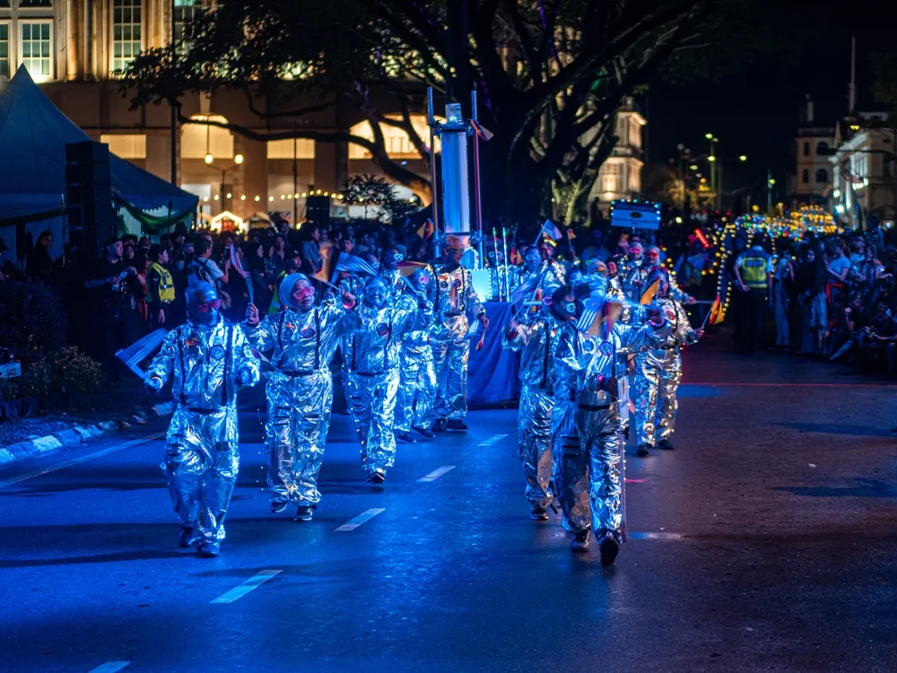 Parade lit with festive commercial light decorations