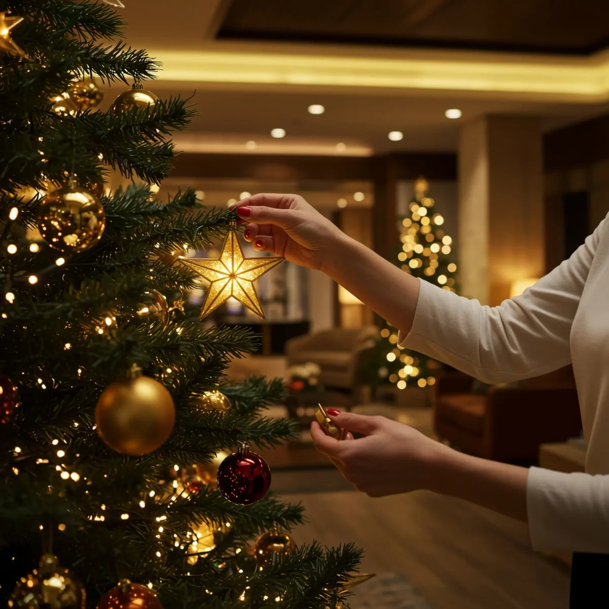 LED Christmas light curtain used in festive wall display