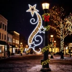 Festive streetlamp with star lights at night