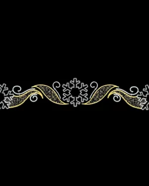 Gold ribbon with white snowflakes on black background