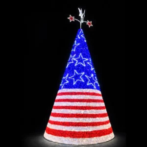 American flag themed illuminated Christmas tree decoration