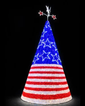 American flag themed illuminated Christmas tree decoration