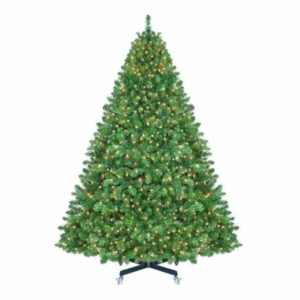 Pre-lit artificial Christmas tree on rolling stand