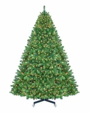 Pre-lit artificial Christmas tree on rolling stand