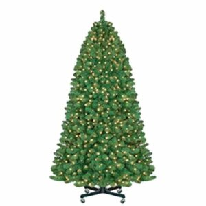Pre-lit artificial Christmas tree on rolling stand