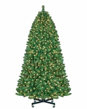 Pre-lit artificial Christmas tree on rolling stand