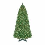 Pre-lit artificial Christmas tree on rolling stand