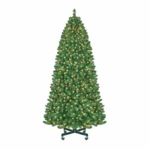 Pre-lit artificial Christmas tree on rolling stand
