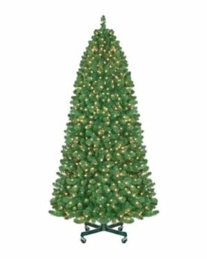 Pre-lit artificial Christmas tree on rolling stand